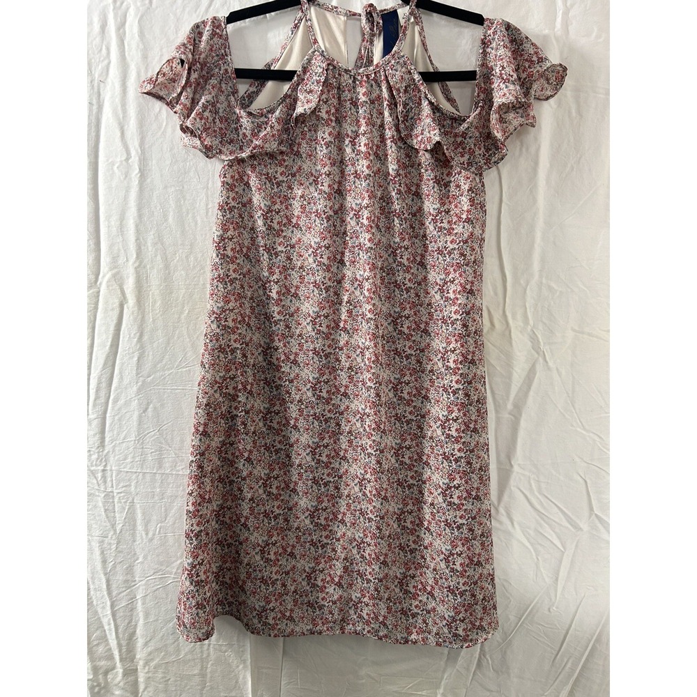 Blue Hair Floral Cold Shoulder Ruffle Dress XS Made in‎ USA